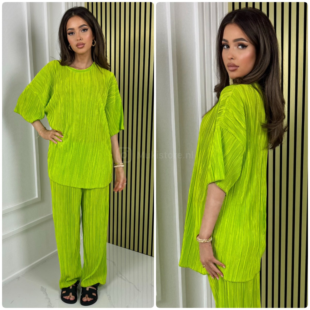 T-shirt Wide Leg Set Shiny Ribbed