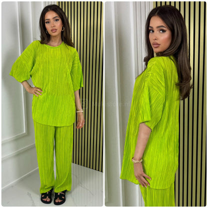 T-shirt Wide Leg Set Shiny Ribbed