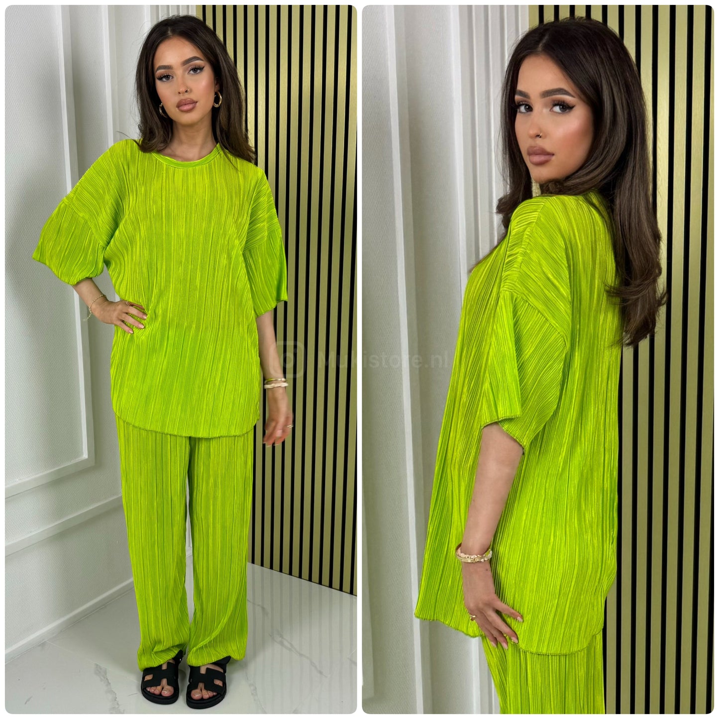 T-shirt Wide Leg Set Shiny Ribbed