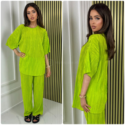 T-shirt Wide Leg Set Shiny Ribbed