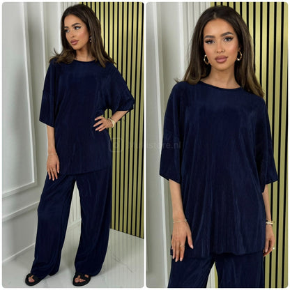 T-shirt Wide Leg Set Shiny Ribbed
