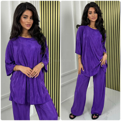 T-shirt Wide Leg Set Shiny Ribbed