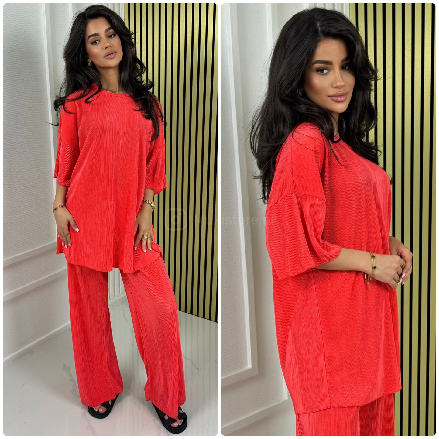 T-shirt Wide Leg Set Shiny Ribbed