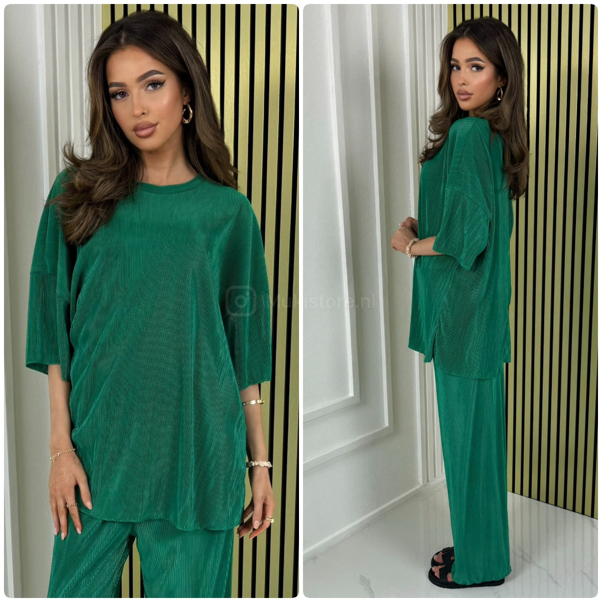 T-shirt Wide Leg Set Shiny Ribbed