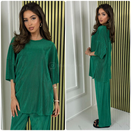T-shirt Wide Leg Set Shiny Ribbed