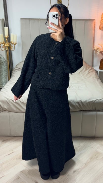 Teddy Coat + Skirt Set Brown Button Detail