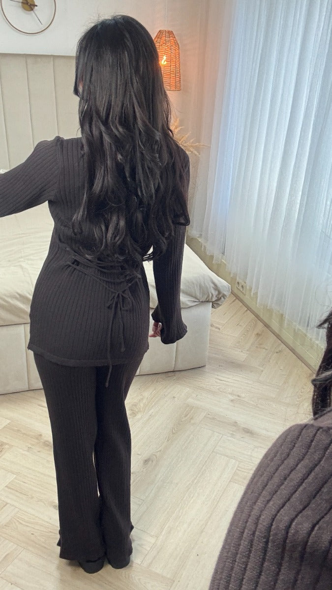 Thick Ribbed Split Sleeve Back Waist Detail Set