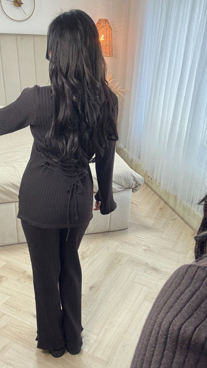 Thick Ribbed Split Sleeve Back Waist Detail Set