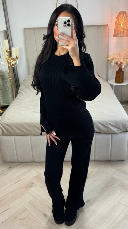 Thick Ribbed Split Sleeve Back Waist Detail Set