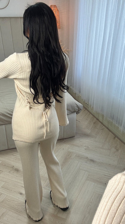 Thick Ribbed Split Sleeve Back Waist Detail Set