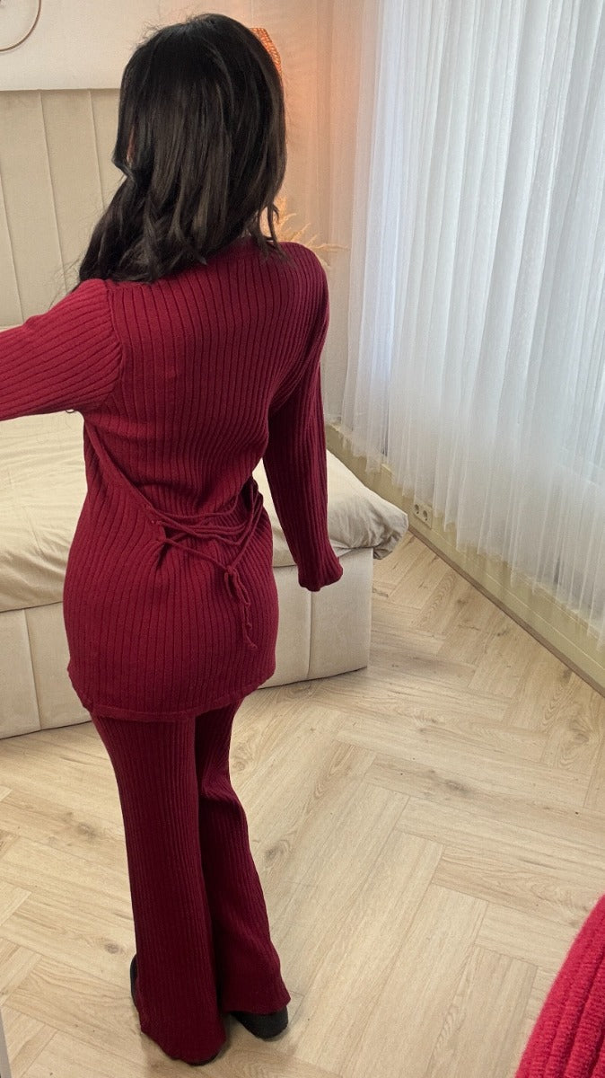 Thick Ribbed Split Sleeve Back Waist Detail Set