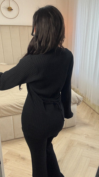 Thick Ribbed Split Sleeve Back Waist Detail Set
