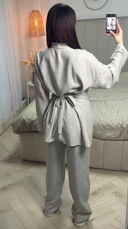 Tie Belt Cardigan Button + Pants