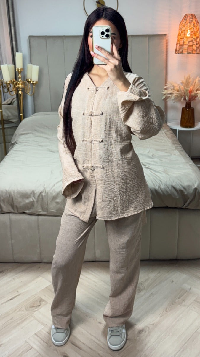 Tie Belt Cardigan Button + Pants