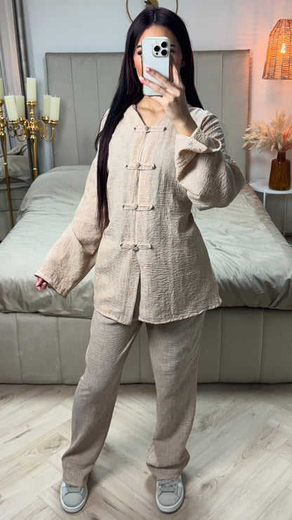 Tie Belt Cardigan Button + Pants