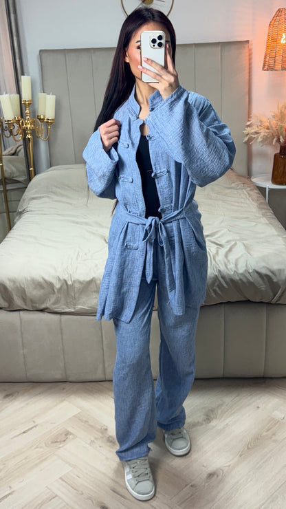 Tie Belt Cardigan Button + Pants