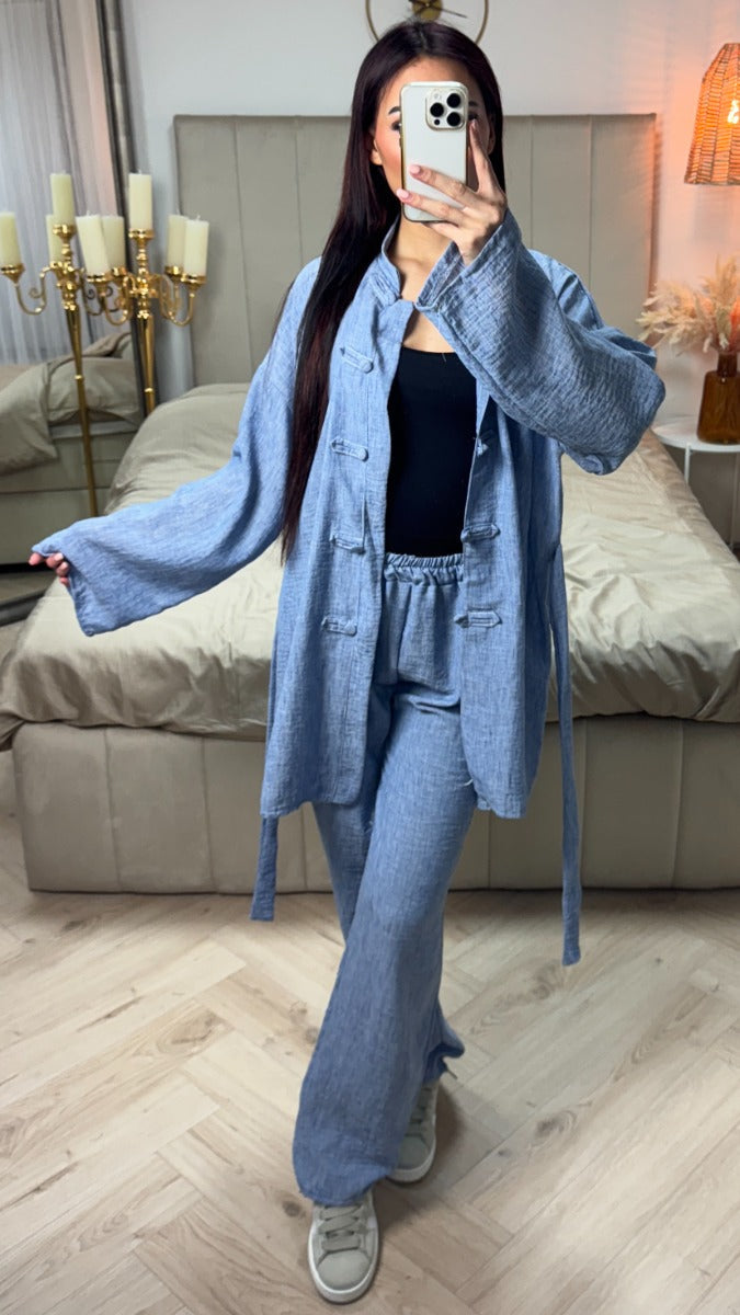 Tie Belt Cardigan Button + Pants