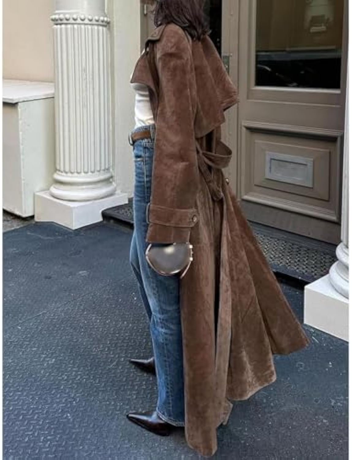 Brown suede trench coat