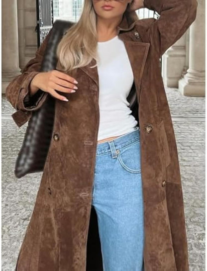 Brown suede trench coat