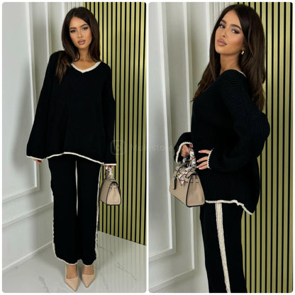 V Neck Knitwear Oversized Stripe Set