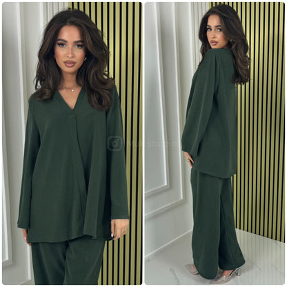 V Neck Oversized Thick Corduroy Set