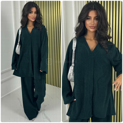 V Neck Oversized Thick Corduroy Set