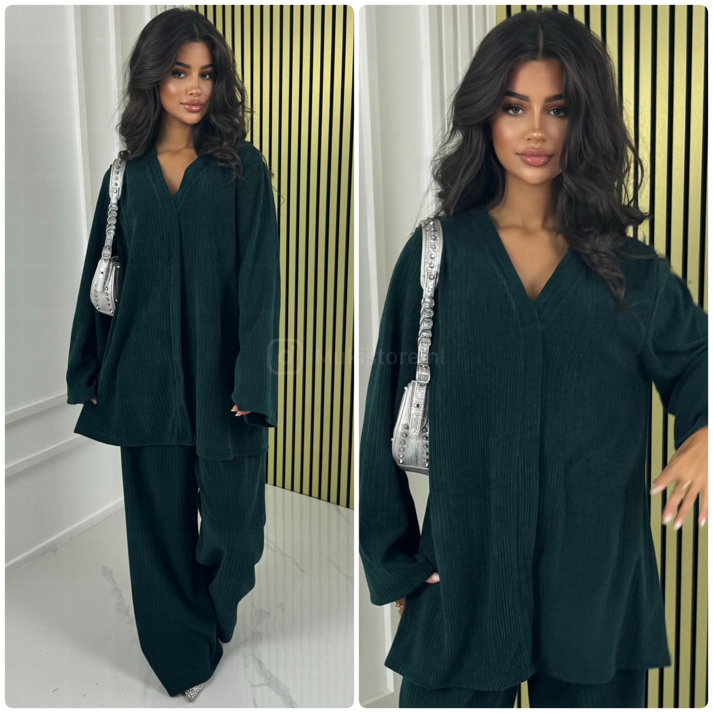 V Neck Oversized Thick Corduroy Set