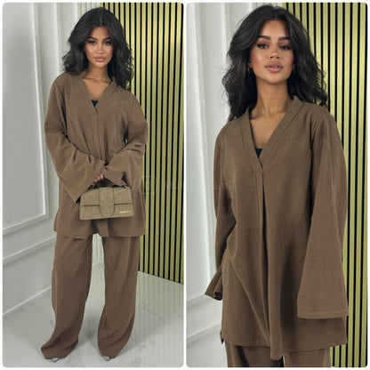 V Neck Oversized Thick Corduroy Set