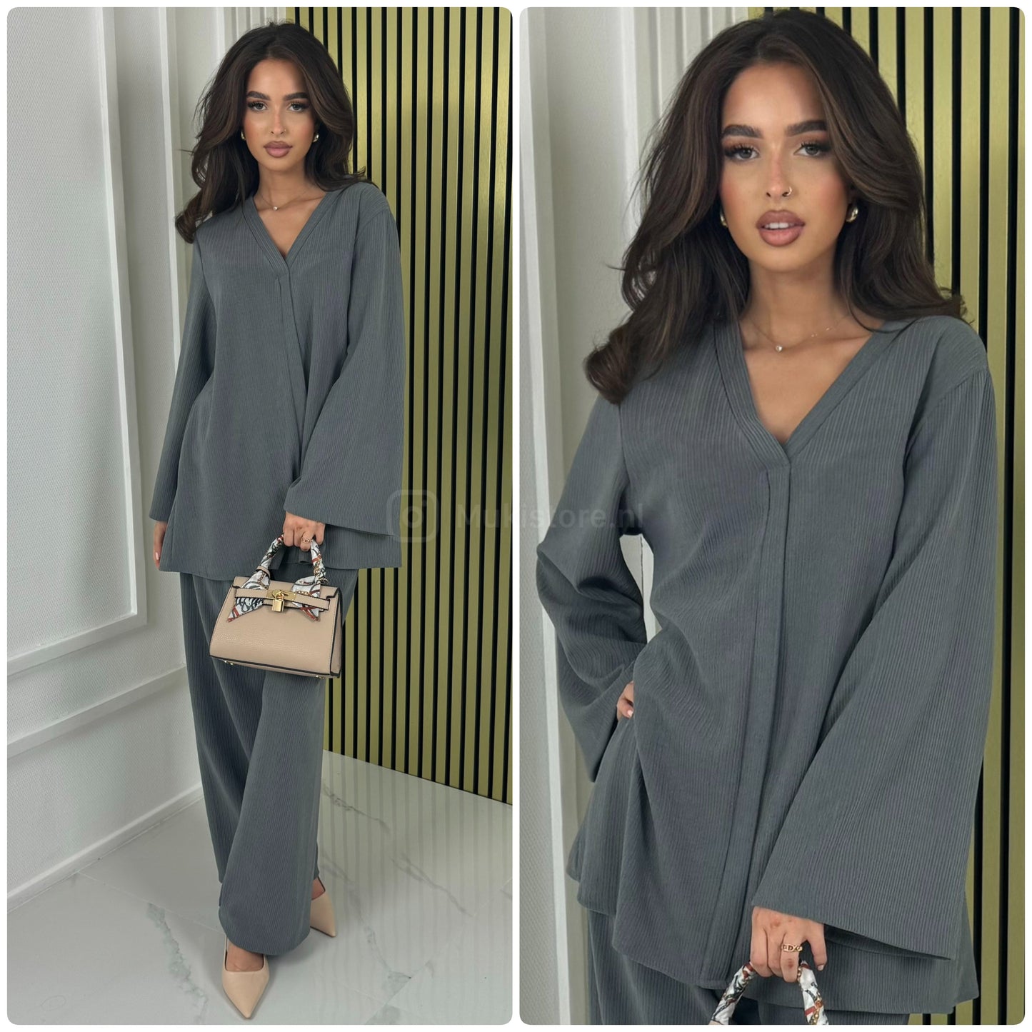 V Neck Oversized Thick Corduroy Set
