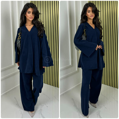 V Neck Oversized Thick Corduroy Set