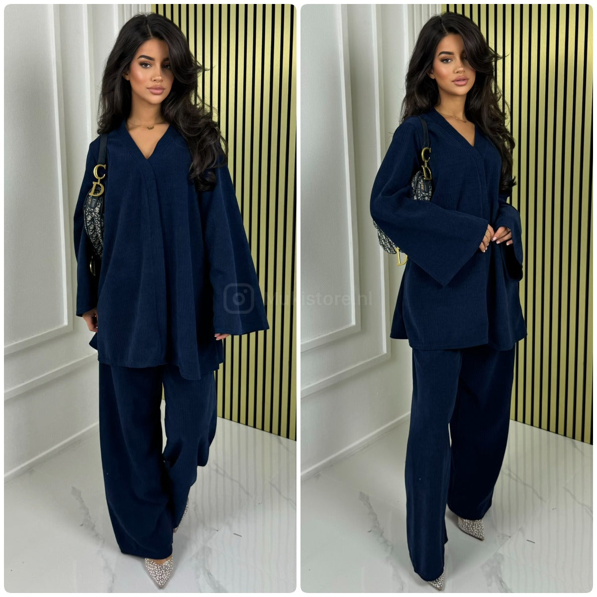 V Neck Oversized Thick Corduroy Set