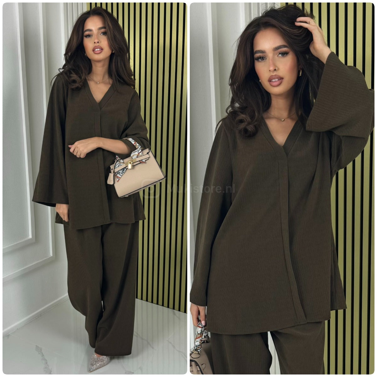 V Neck Oversized Thick Corduroy Set