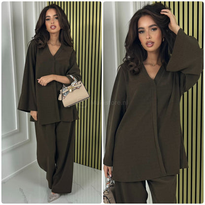 V Neck Oversized Thick Corduroy Set