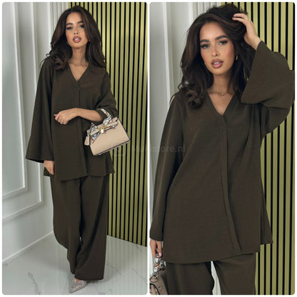 V Neck Oversized Thick Corduroy Set