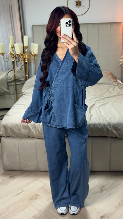 Wrap Cardigan Tie Belt Pockets Set