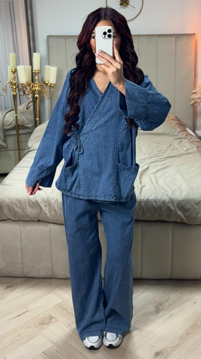 Wrap Cardigan Tie Belt Pockets Set